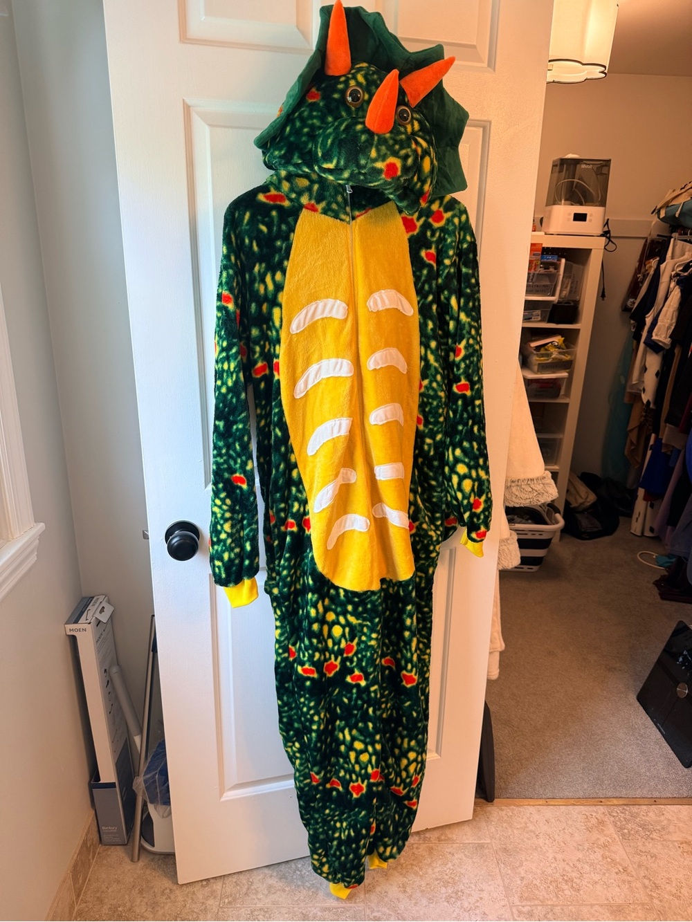 Adult Large Green Triceratops Dinosaur Plush Onesie Costume Hooded